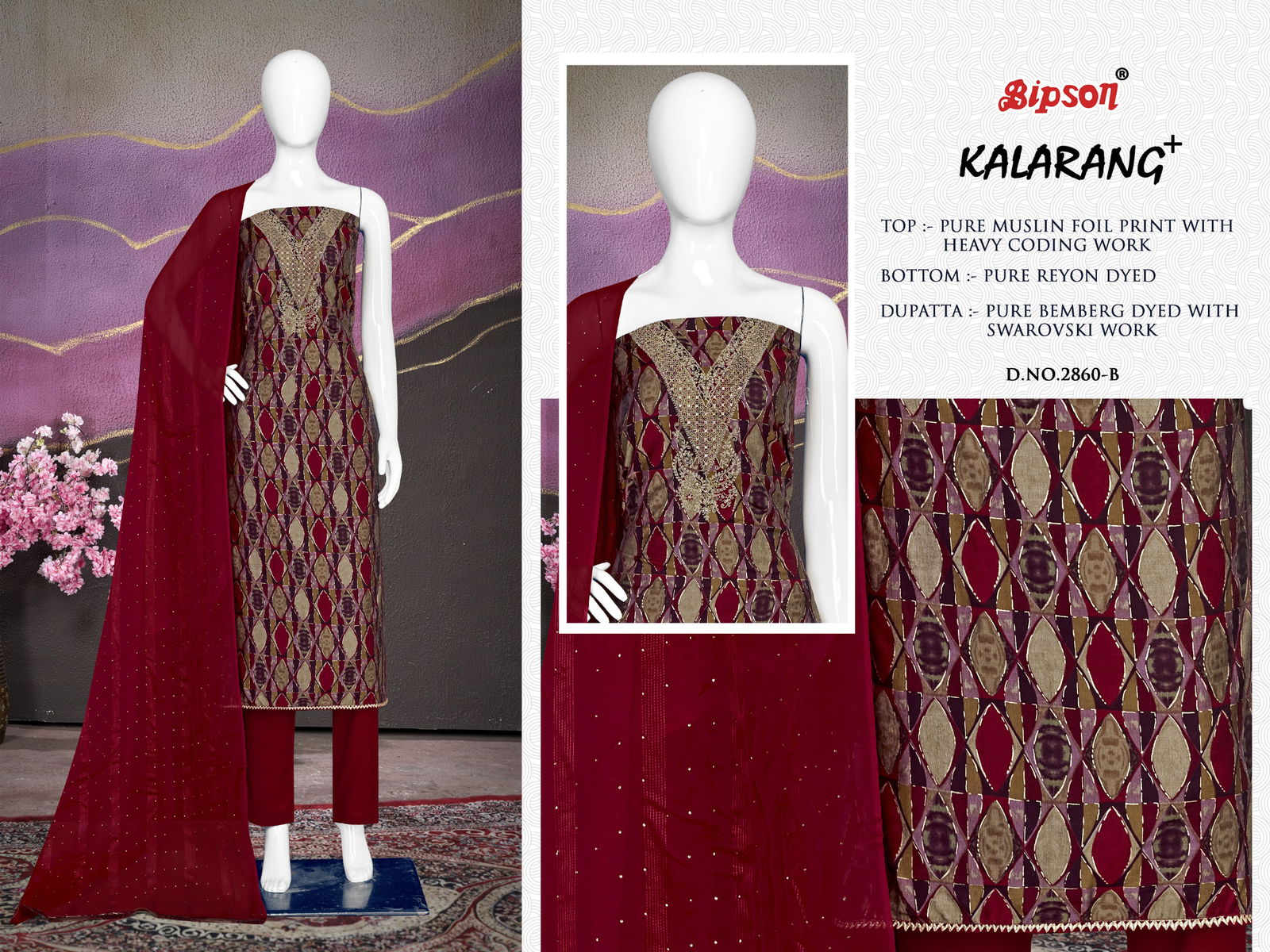 Kalarang 2860 By Bipson Viscose Muslin Printed Non Catalog Dress Material Wholesale Shop In Surat
